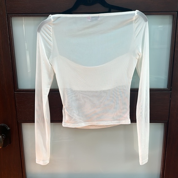 Edikted white sheer long sleeve shirt, size Small - Picture 3 of 5